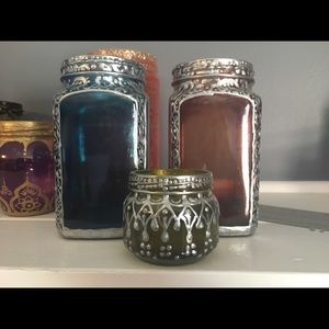 Hand painted up cycled candle holders